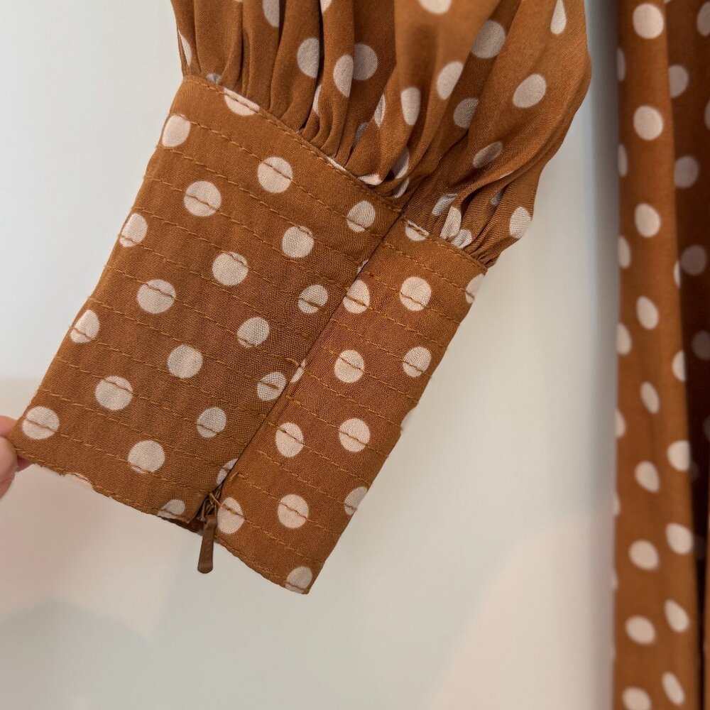 Zimmermann Brown Polka-Dot Silk Midi Dress – Size 1 (US 4) - Picture 7 of 14